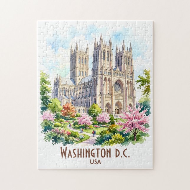 Quebra-cabeça Catedral de Washington Personalizada Aquarela Reli (Vertical)