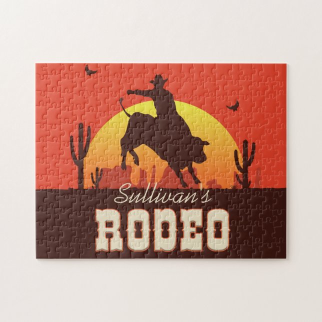 Quebra-cabeça Cavaleiro de Touro de Rodeio de Cowboy Western per (Horizontal)