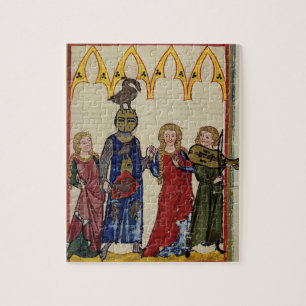 Quebra-cabeça Cavaleiro medieval com o ganso em sua cabeça