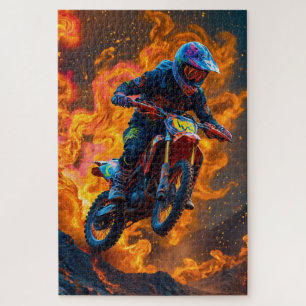 Quebra-cabeça Cavaleiro Motocross em um vulcão