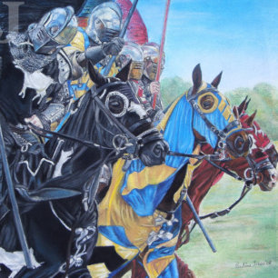 Quebra-cabeça cavaleiros medievais jorrando em cavalos
