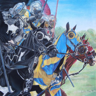 Quebra-cabeça cavaleiros medievais jorrando em cavalos arte hist