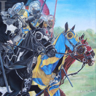 Quebra-cabeça cavaleiros medievais joujando em cavalos histórico