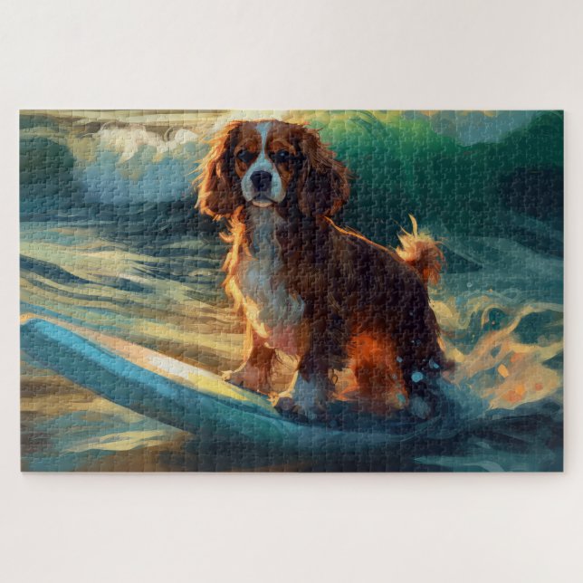 Quebra-cabeça Cavalier King Beach Surfing Painting (Horizontal)