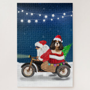 Quebra-cabeça Cavalier King Cachorro Natal Papai Noel 