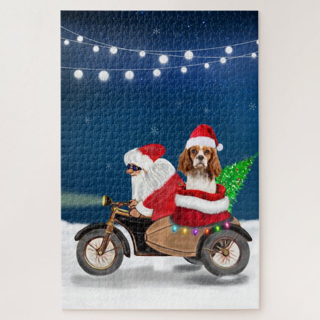 Quebra-cabeça Cavalier King Cachorro Natal Papai Noel  (Vertical)