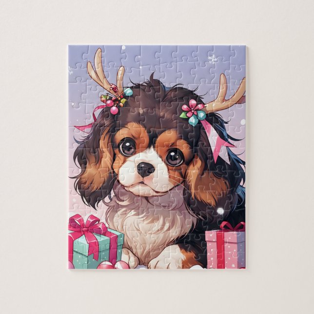Quebra-cabeça Cavalier King Charles Pastel presentes de Natal (Vertical)
