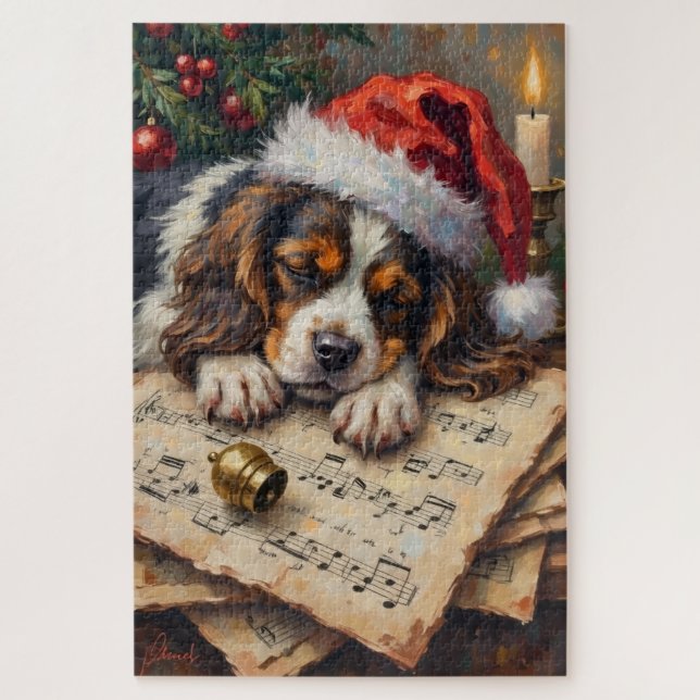 Quebra-cabeça Cavalier King Charles Sleeping on Christmas Carols (Vertical)
