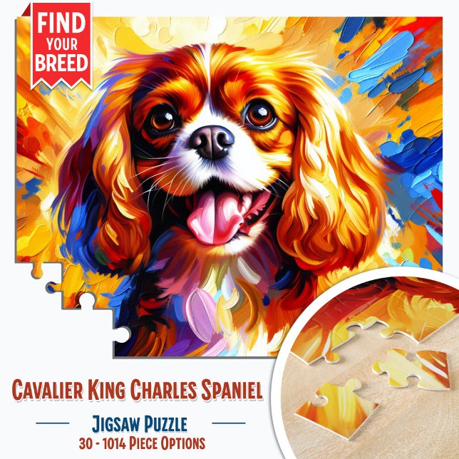 Quebra-cabeça Cavalier King Charles Spaniel Blenheim Dog Acrylic (Cavalier King Charles Spaniel Blenheim Portrait Jigsaw Puzzle)
