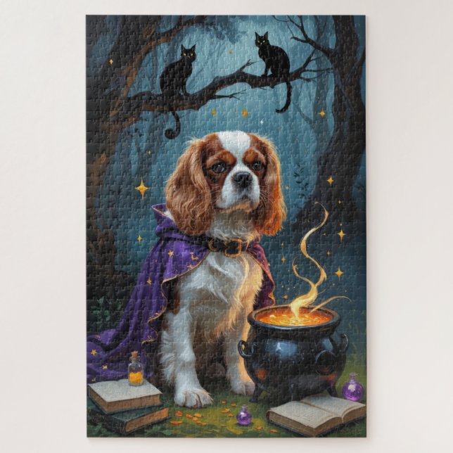 Quebra-cabeça Cavalier King Charles Spaniel Caprichoso Halloween (Vertical)