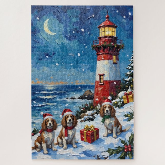 Quebra-cabeça Cavalier King Charles Spaniel Christmas Lighthouse (Vertical)