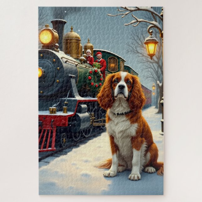 Quebra-cabeça Cavalier King Charles Spaniel Christmas Train (Vertical)