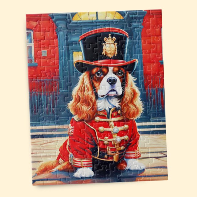Quebra-cabeça Cavalier King Charles Spaniel Como Um Beefeitor (Cherished lap dog: Beefeater Cavalier jigsaw puzzle delights dog lovers!)