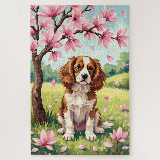 Quebra-cabeça Cavalier King Charles Spaniel Flor de Primavera Ca (Vertical)
