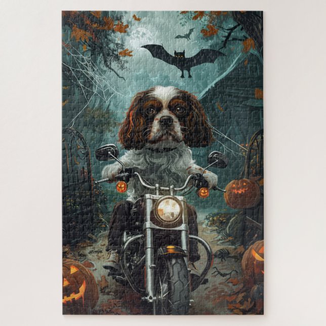 Quebra-cabeça Cavalier King Charles Spaniel Halloween Assustador (Vertical)