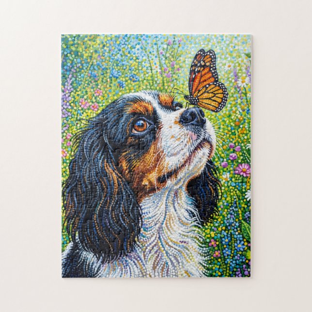 Quebra-cabeça Cavalier King Charles Spaniel Jardim das Borboleta (Vertical)