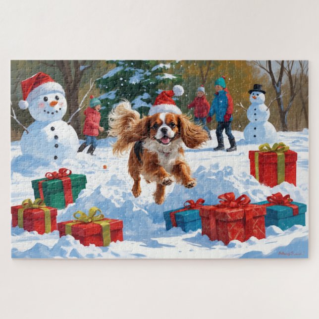 Quebra-cabeça Cavalier King Charles Spaniel Snow com Natal (Horizontal)