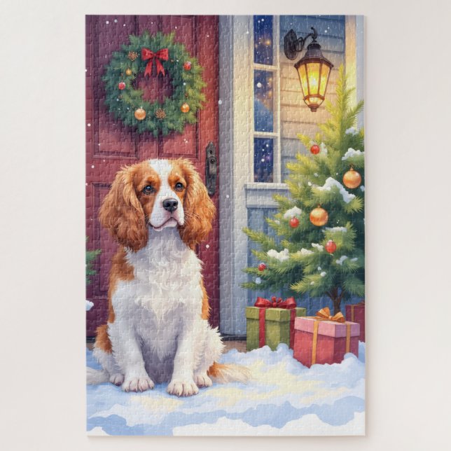 Quebra-cabeça Cavalier King Charles Spaniel Snowy Christmas (Vertical)