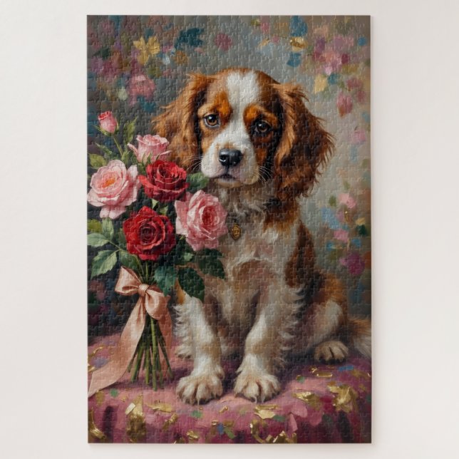 Quebra-cabeça Cavalier King Charles Valentine's Day Roses (Vertical)