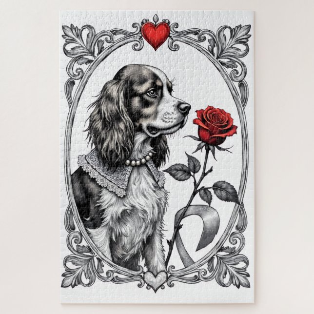 Quebra-cabeça Cavalier King Charles Victorian Etching Valentine (Vertical)
