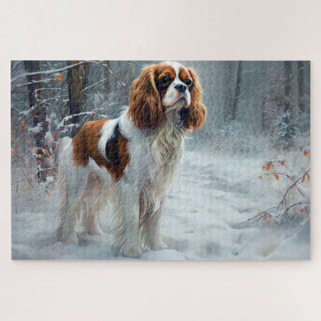 Quebra-cabeça Cavalier King Deixe Nevar Natal Escovado (Horizontal)