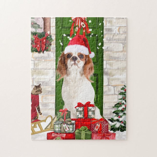 Quebra-cabeça Cavalier King Dog Christmas (Vertical)