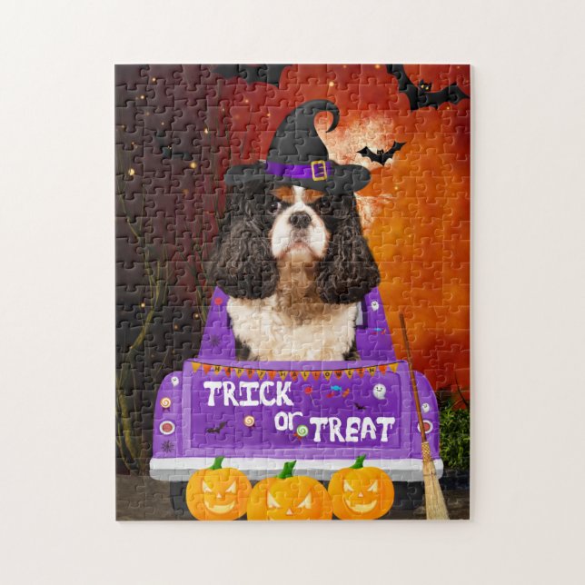 Quebra-cabeça Cavalier King Dog em Halloween Truck (Vertical)