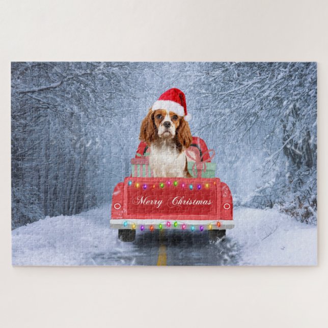 Quebra-cabeça Cavalier King em Snow sentado no Caminhão de Natal (Horizontal)