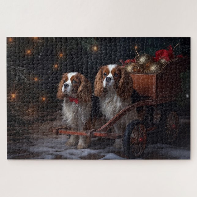 Quebra-cabeça Cavalier King Snowy Sleigh Decoração de Natal (Horizontal)