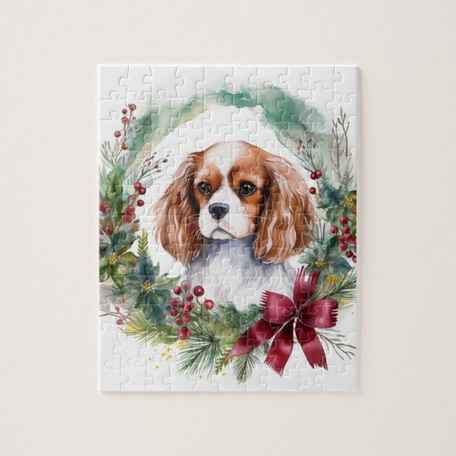Quebra-cabeça Cavalier King Wreath Festivo Pup (Vertical)