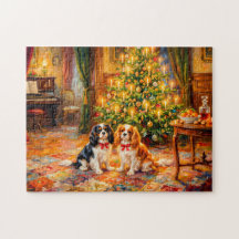 Cavalier Spaniels na Árvore de Natal