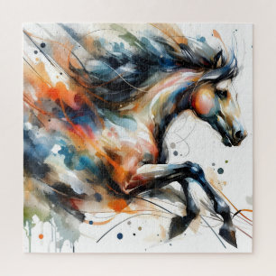 Quebra-cabeça Cavalo a Correr em Aquarela Abstrata