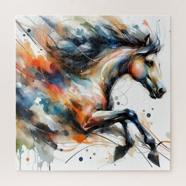 Quebra-cabeça Cavalo a Correr em Aquarela Abstrata (Vertical)