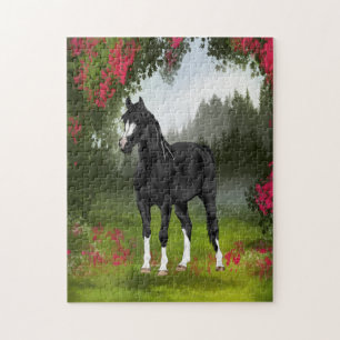 Quebra-cabeça Cavalo Árabe Preto em Prado de Primavera
