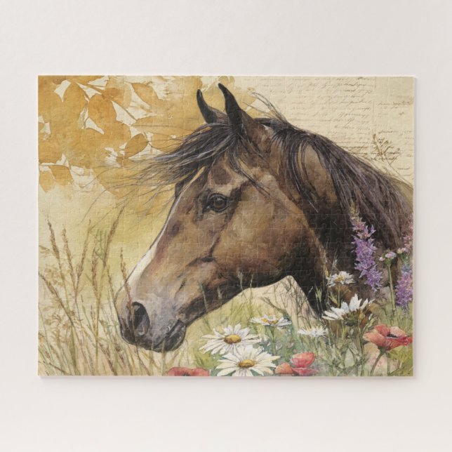 Quebra-cabeça Cavalo Bonito Com Flores (Horizontal)