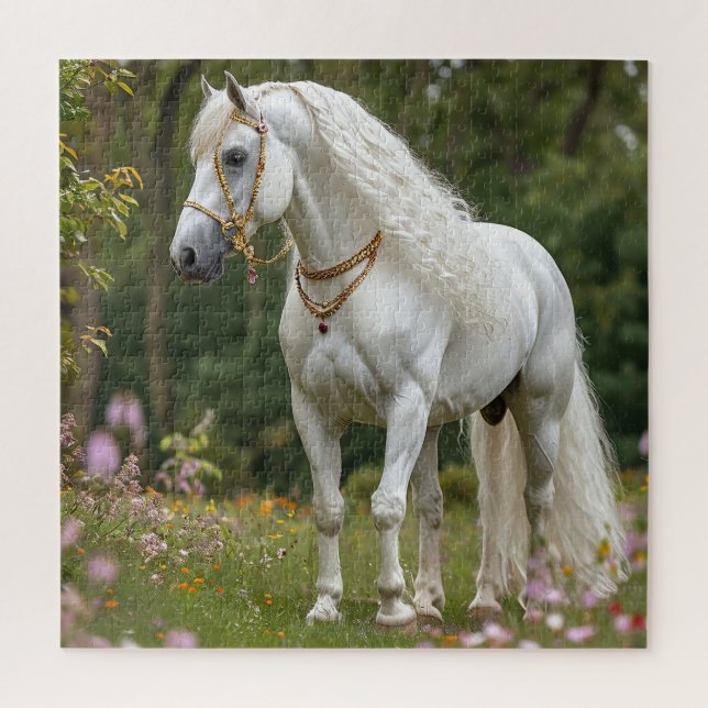 Quebra-cabeça Cavalo Branco com Crina Fluindo (Vertical)