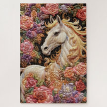 Cavalo branco e bordados de Rosas