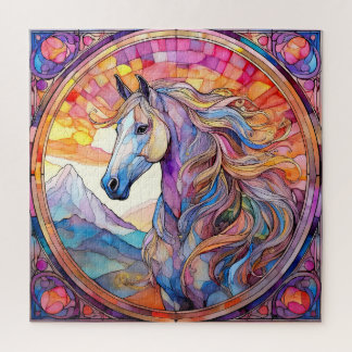 Quebra-cabeça Cavalo Branco em Vidro Pintado 