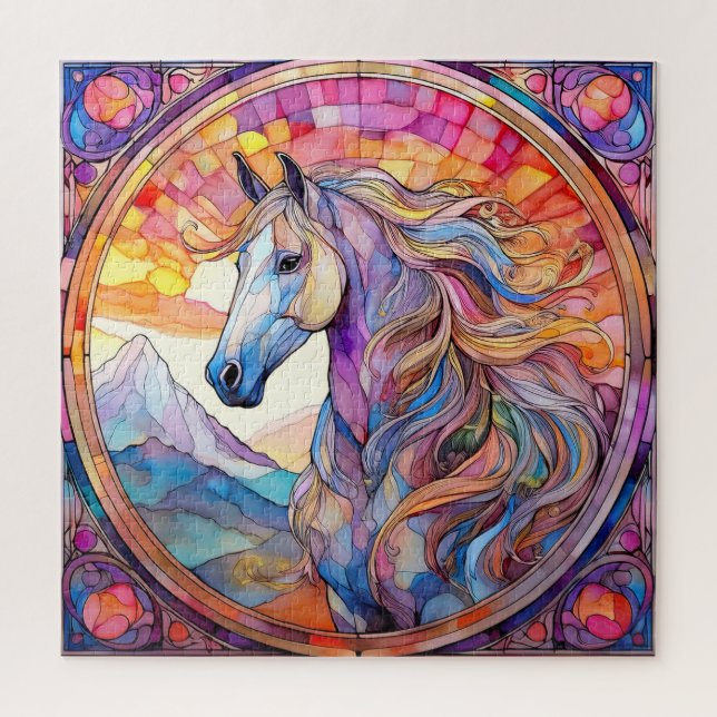 Quebra-cabeça Cavalo Branco em Vidro Pintado  (Vertical)