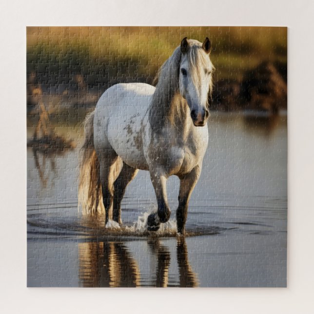 Quebra-cabeça Cavalo Branco no Lago (Vertical)