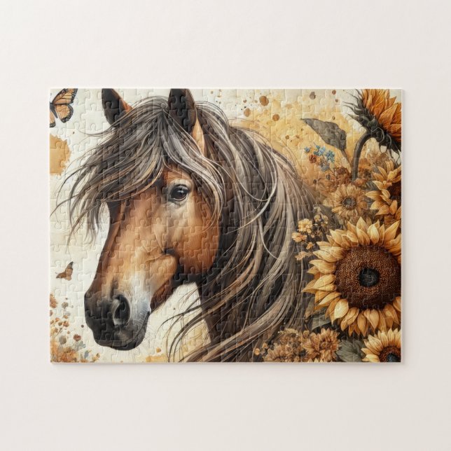 Quebra-cabeça Cavalo de Girassol Floral (Horizontal)