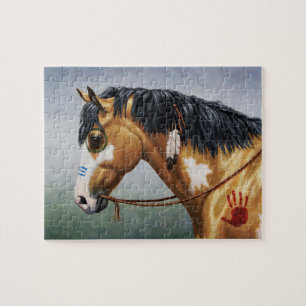 Quebra-cabeça Cavalo de Guerra Nativo Americano de Buckskin Pint