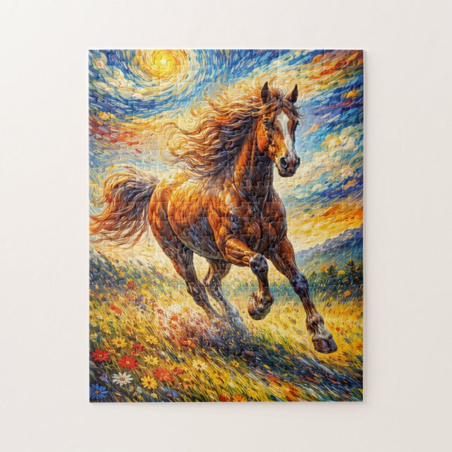 Quebra-cabeça Cavalo Dourado do Vento (Vertical)