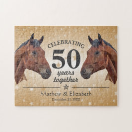 Quebra-cabeça Cavalo Elegante Personalizado Dourado 50º Aniversá
