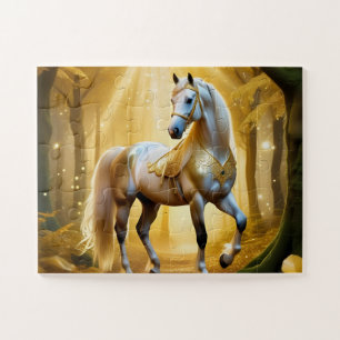 Quebra-cabeça Cavalo entoado na floresta ouro