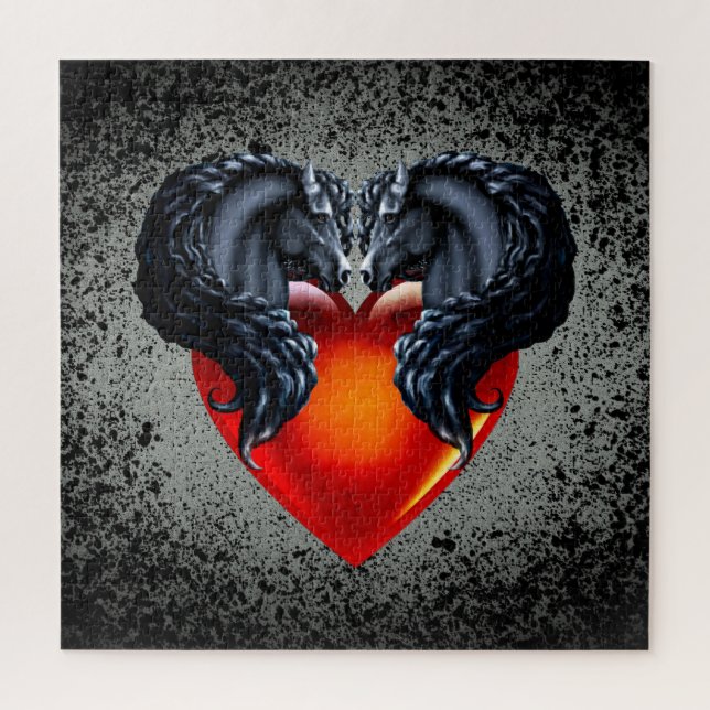 Quebra-cabeça Cavalo frisético/garanhão frísio negro/coração/pra (Vertical)