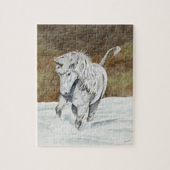 Quebra-cabeça Cavalo Islandês Unicórnio em Neve (Vertical)