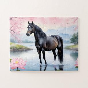 Quebra-cabeça Cavalo majestoso e beleza do lótus