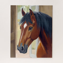 Quebra-cabeça Cavalo Marrom Aquarela Animal Campo Celeiro