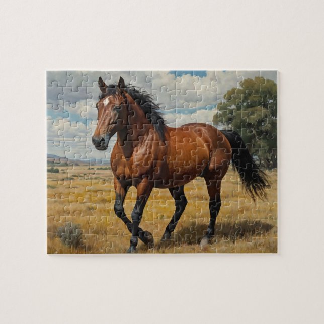 Quebra-cabeça Cavalo Marrom Moderno Trendy Correndo (Horizontal)